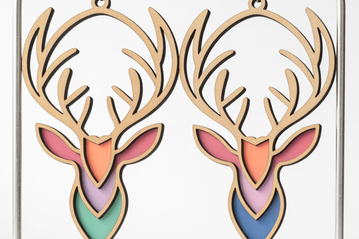 Σετ των 3 Intra απο ξύλο plywood 3mm-4mm πάχος - Σκουλαρίκια με κεφαλή ελαφιού  για  Δίασταση 3x3 cm INTRAFABR-122723625