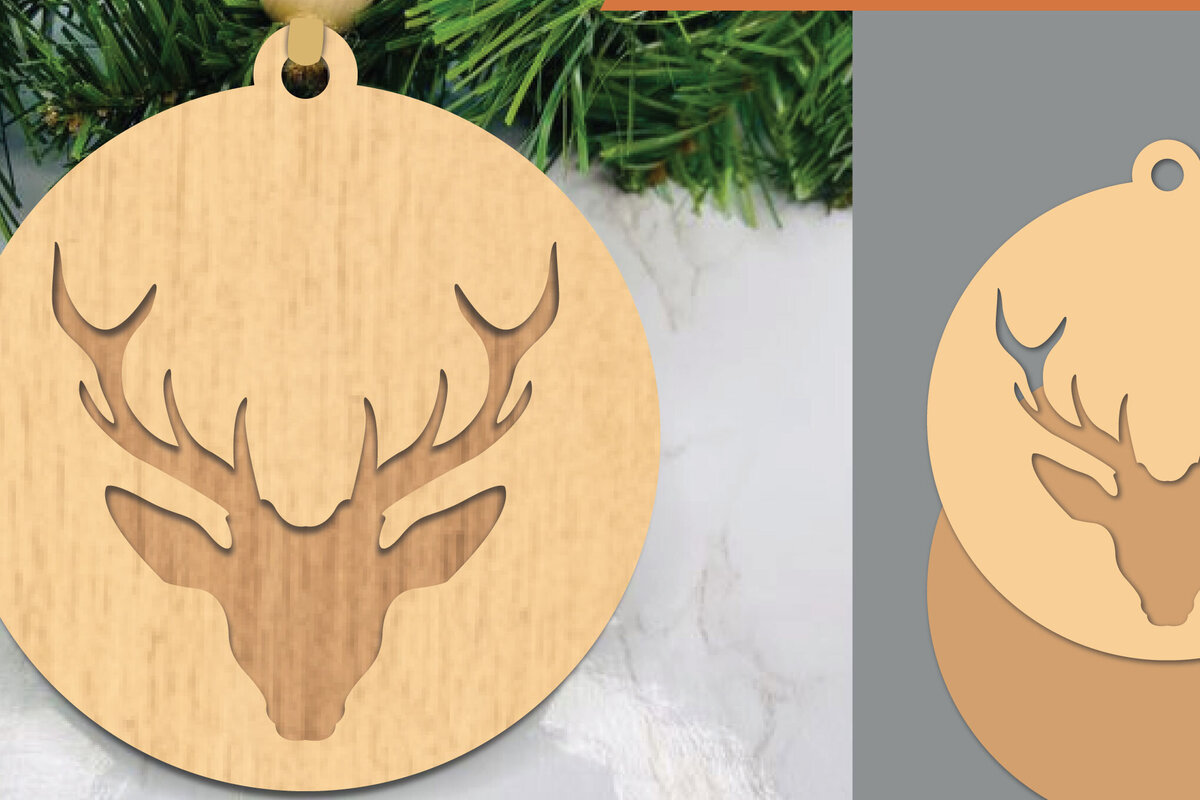 Σετ των 3 Intra απο ξύλο plywood 3mm-4mm πάχος - Στολίδι με λέιζερ κεφαλής ελαφιού  Δίασταση 6x6 cm INTRAFABR-106024489