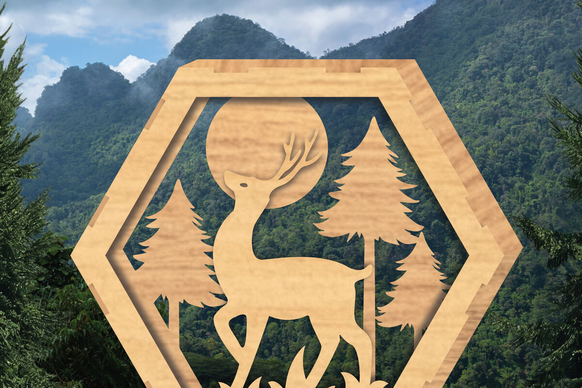 Σετ των 2 Intra απο ξύλο plywood 3mm-4mm πάχος - Deer Hexagon Cut Decor Home Decor  3 Δίασταση 20x20 cm INTRAFABR-112343294