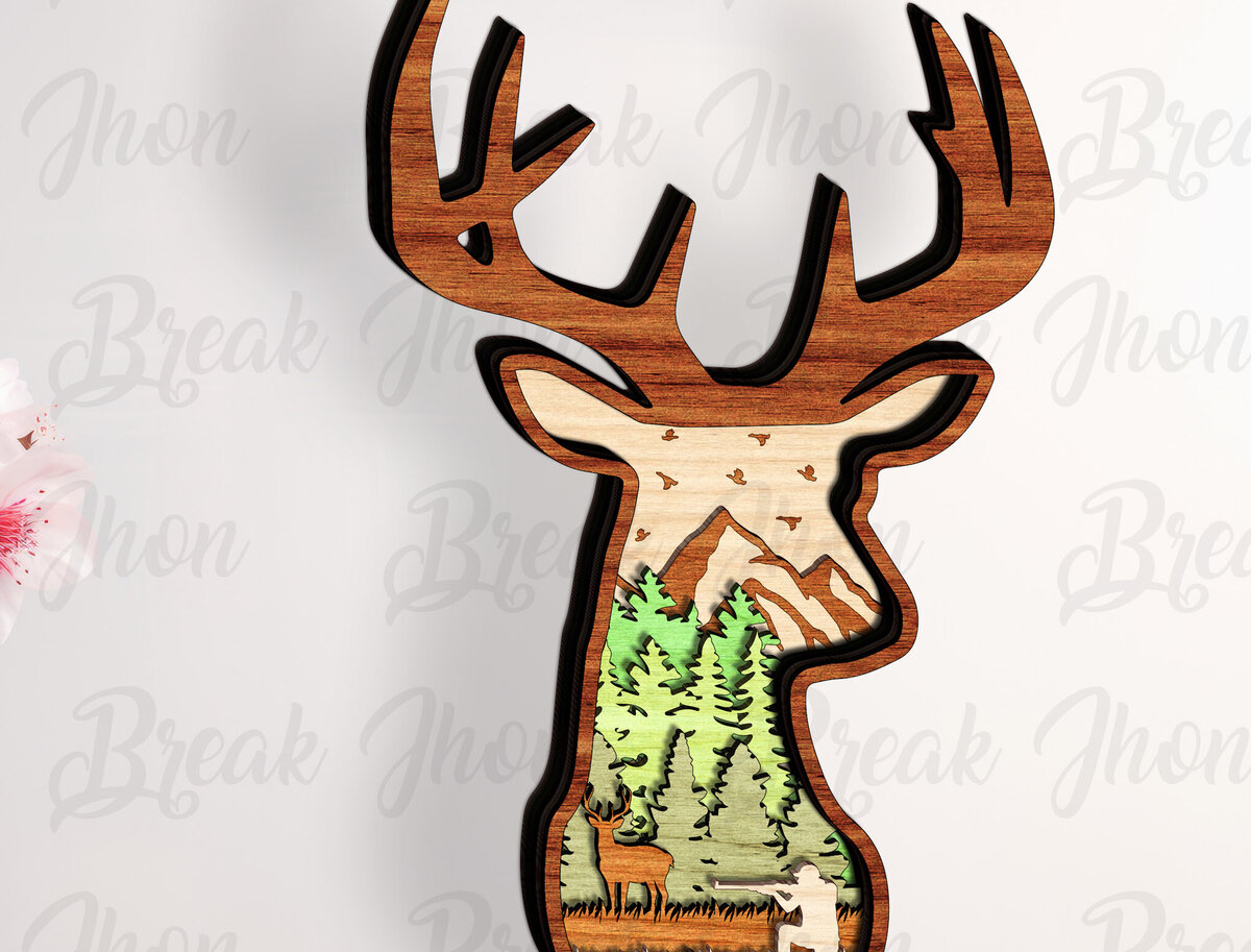 Σετ των 2 Intra απο ξύλο plywood 3mm-4mm πάχος - Σκηνή Κυνηγιού Ελαφιών Τέχνη Κρεμαστή στον τοίχο  Δίασταση 20x20 cm INTRAFABR-112743249