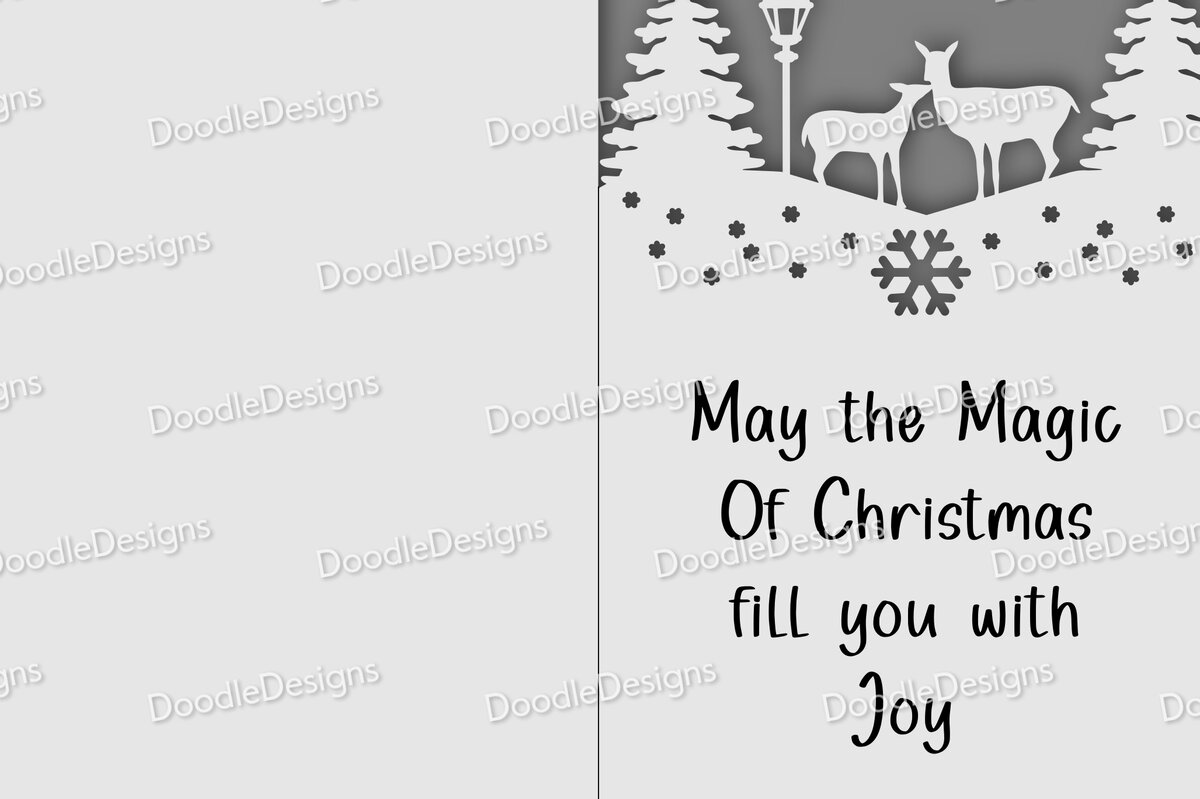 Σετ των 2 Intra απο ξύλο plywood 3mm-4mm πάχος - Χριστουγεννιάτικη κάρτα Deer in Forest Edge  Δίασταση 15x15 cm INTRAFABR-99675865