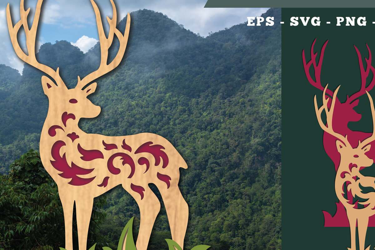 Intra απο ξύλο plywood 3mm-4mm πάχος - Deer in Forest Laser Cut Decoration  Δίασταση 20x20 cm INTRAFABR-112071305