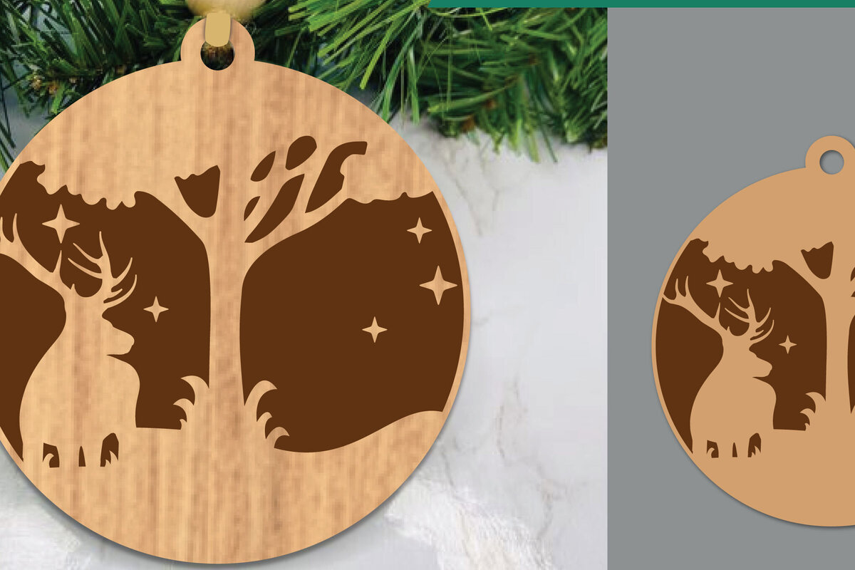 Σετ των 3 Intra απο ξύλο plywood 3mm-4mm πάχος - Στολίδι κοπής με λέιζερ ελάφια στο δάσος  1 Δίασταση 6x6 cm INTRAFABR-106020978