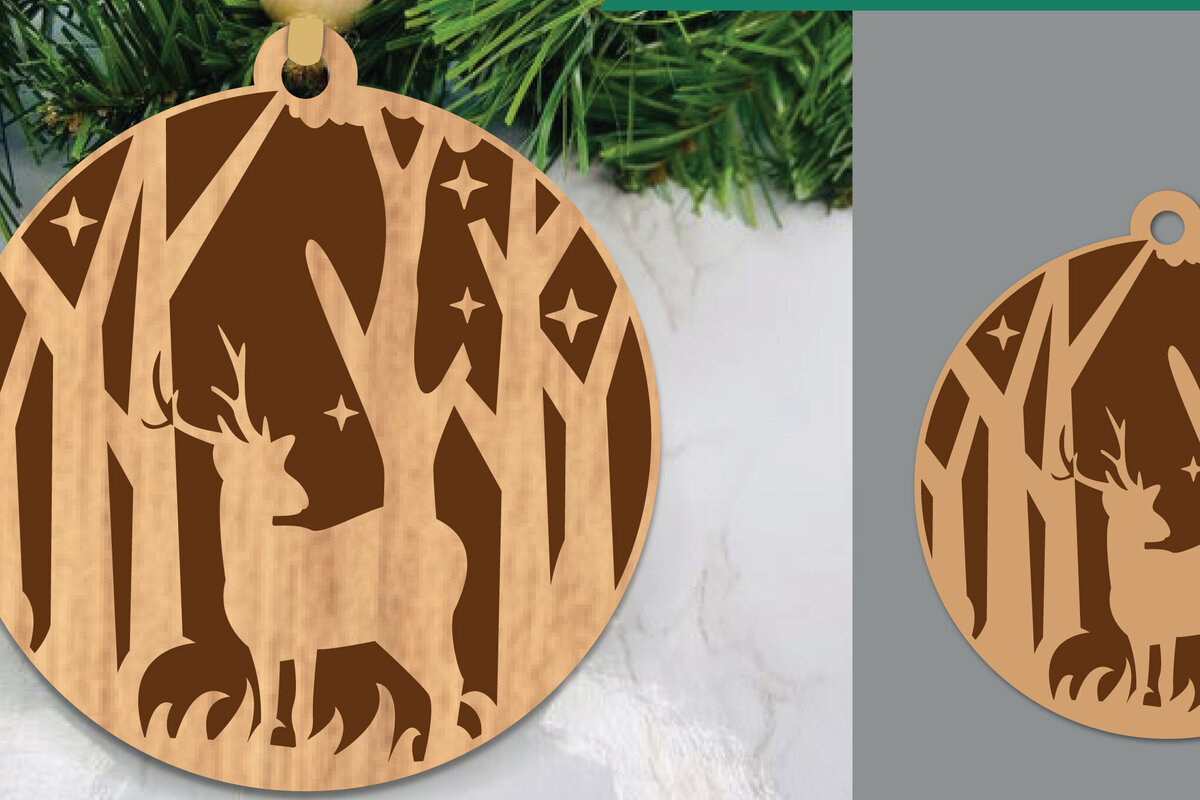 Σετ των 3 Intra απο ξύλο plywood 3mm-4mm πάχος - Στολίδι κοπής με λέιζερ ελάφια στο δάσος  2 Δίασταση 6x6 cm INTRAFABR-106021014