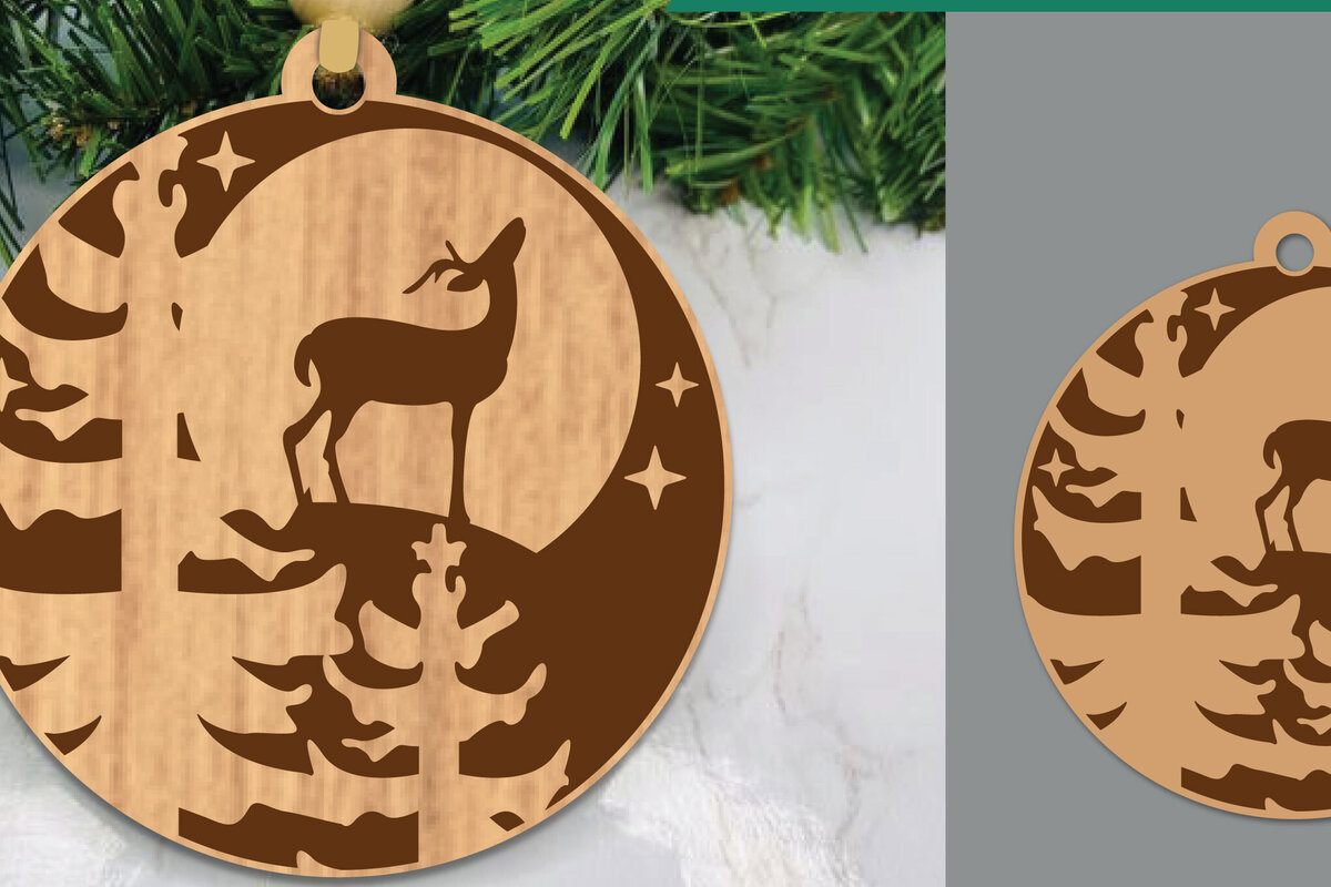 Σετ των 3 Intra απο ξύλο plywood 3mm-4mm πάχος - Ελάφια στο δάσος Κόψιμο με λέιζερ στολίδι  3 Δίασταση 6x6 cm INTRAFABR-106021054