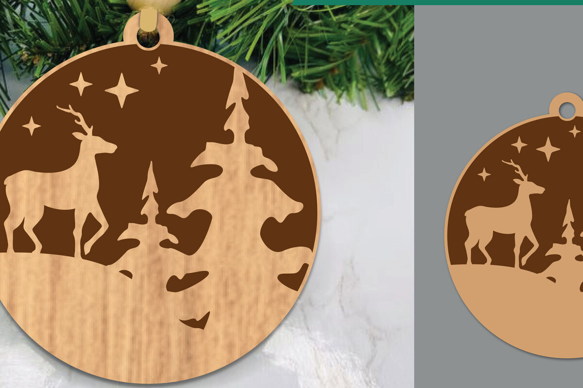 Σετ των 3 Intra απο ξύλο plywood 3mm-4mm πάχος - Στολίδι με λέιζερ ελάφια στο δάσος  4 Δίασταση 6x6 cm INTRAFABR-106021091