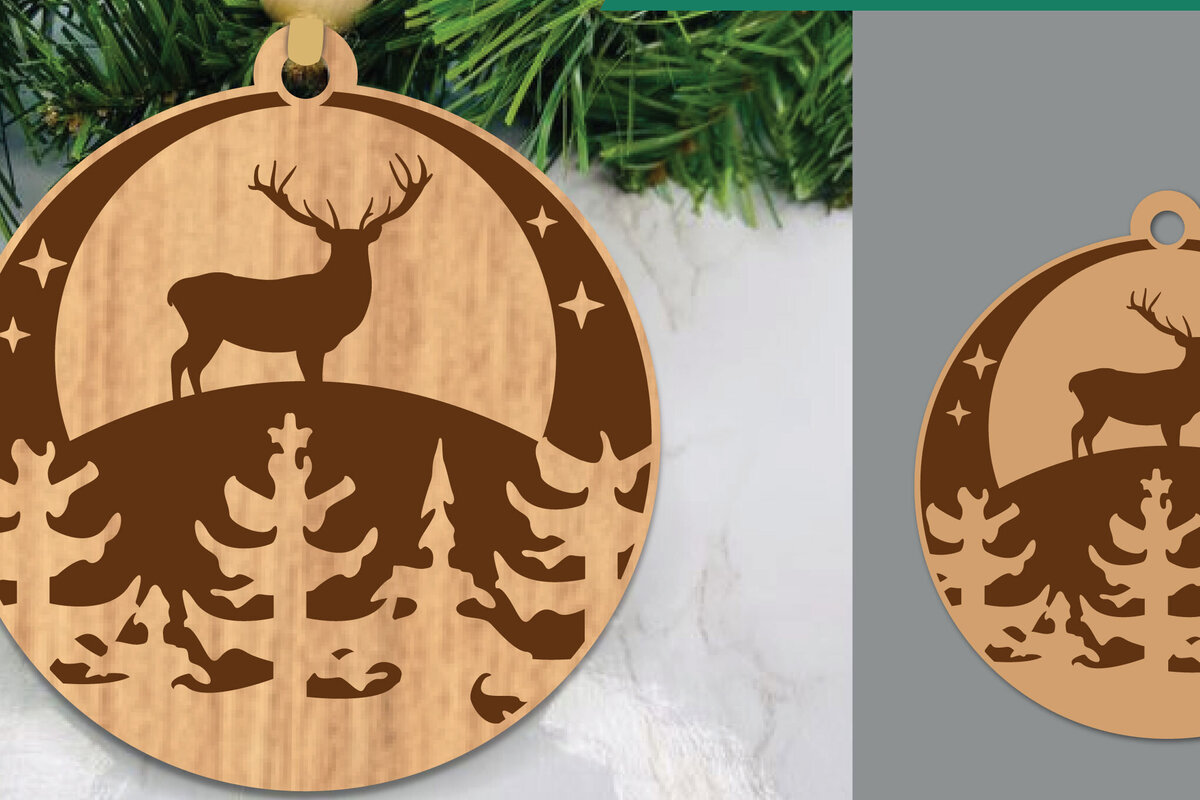 Σετ των 3 Intra απο ξύλο plywood 3mm-4mm πάχος - Στολίδι με λέιζερ ελάφια στο δάσος  5 Δίασταση 6x6 cm INTRAFABR-106021125