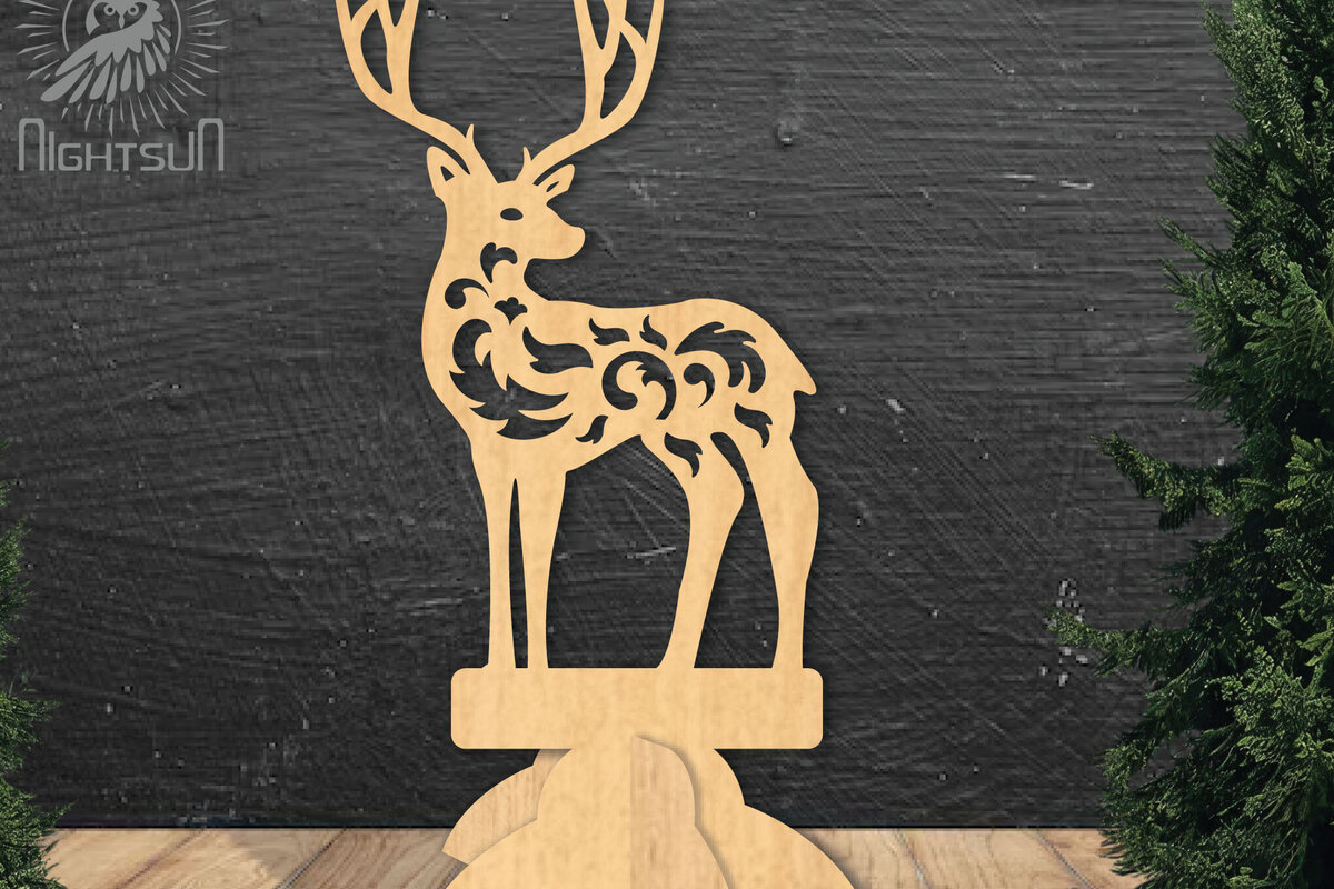 Σετ των 2 Intra απο ξύλο plywood 3mm-4mm πάχος - Deer Laser Cut Decor Home  2 Δίασταση 20x20 cm INTRAFABR-112342282