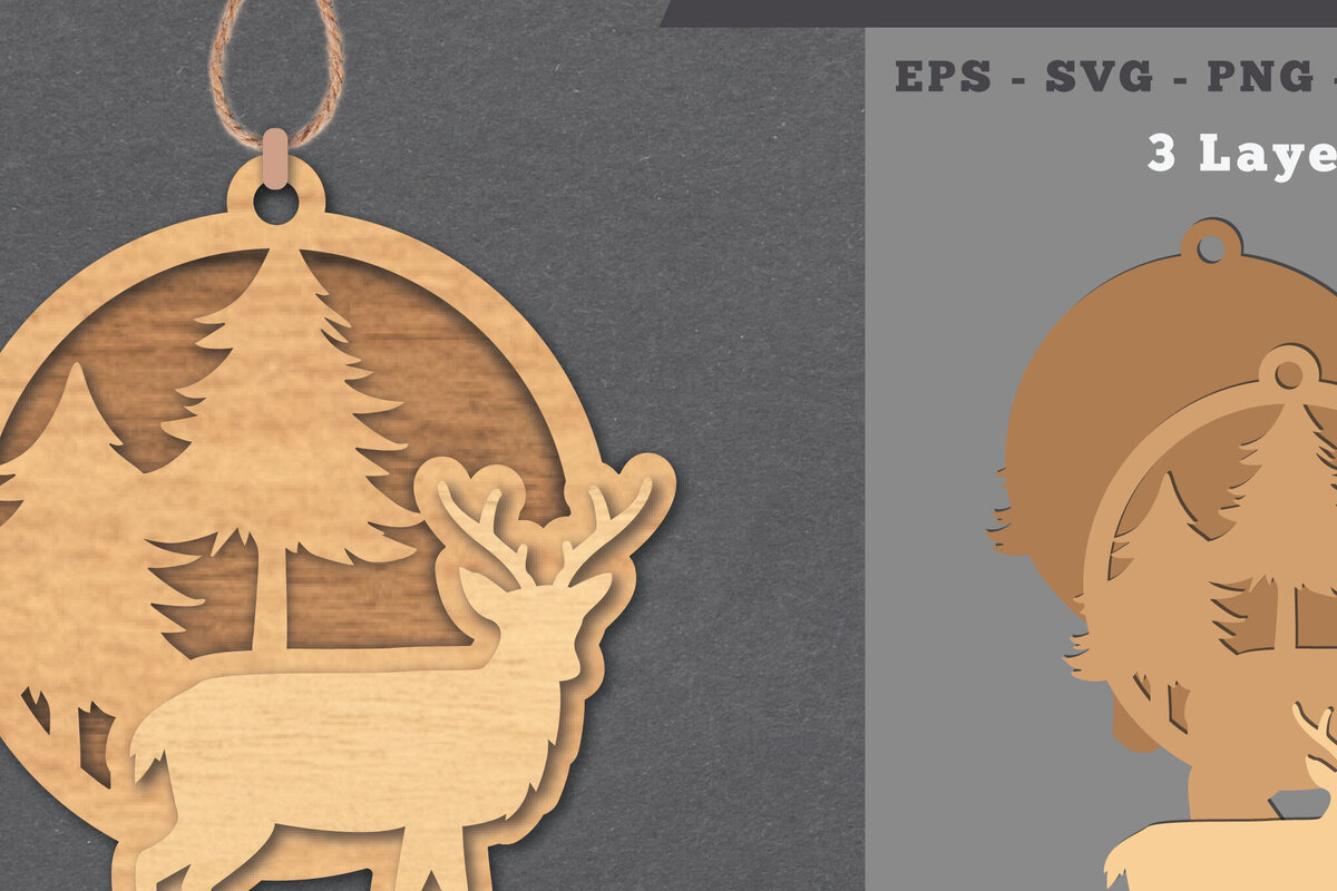 Σετ των 3 Intra απο ξύλο plywood 3mm-4mm πάχος - Στολίδι με λέιζερ ελάφια  Δίασταση 6x6 cm INTRAFABR-112011482