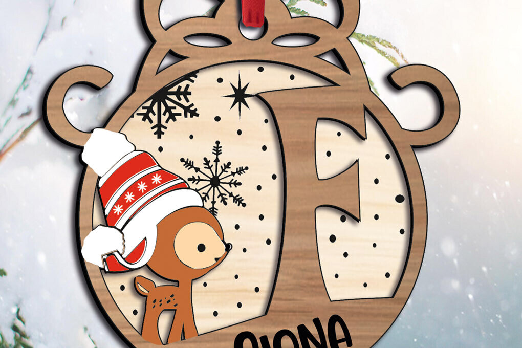 Σετ των 3 Intra απο ξύλο plywood 3mm-4mm πάχος - Ελάφια γράμμα F Χριστουγεννιάτικο στολίδι διακοπών Δίασταση 6x6 cm INTRAFABR-109747446