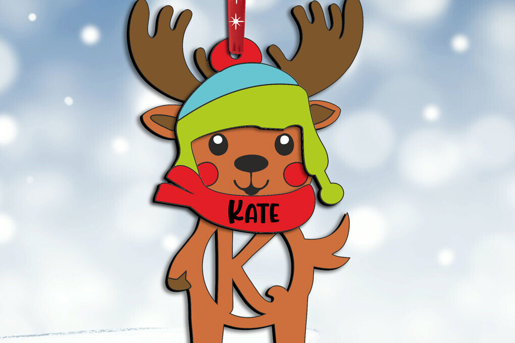 Σετ των 3 Intra απο ξύλο plywood 3mm-4mm πάχος - Ελάφια γράμμα K Χριστουγεννιάτικο στολίδι διακοπές Δίασταση 6x6 cm INTRAFABR-111375391