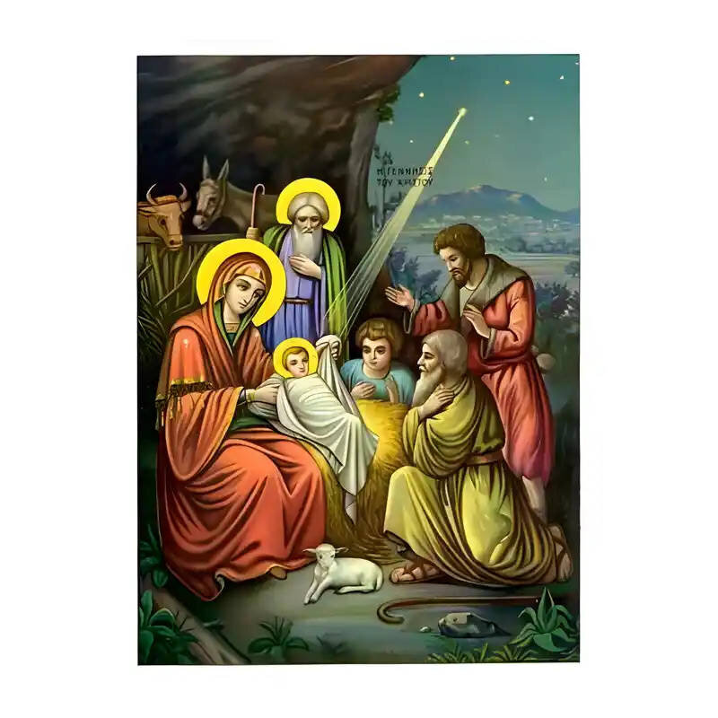 Σετ των 2 Εικόνα Ορθοδοξίας με περίγραμμα χρυσό σε ξύλο Φλαμουρίας  με  βάση Εικόνα Γέννηση του Χριστού Χειροποίητη Ελληνορθόδοξη , Κρεμαστή πλάκα βυζαντινής τέχνης, χριστιανική τέχνη Διάσταση 10x7 cm (3,9 x 2,8 ίντσες) INTRAEK-671007