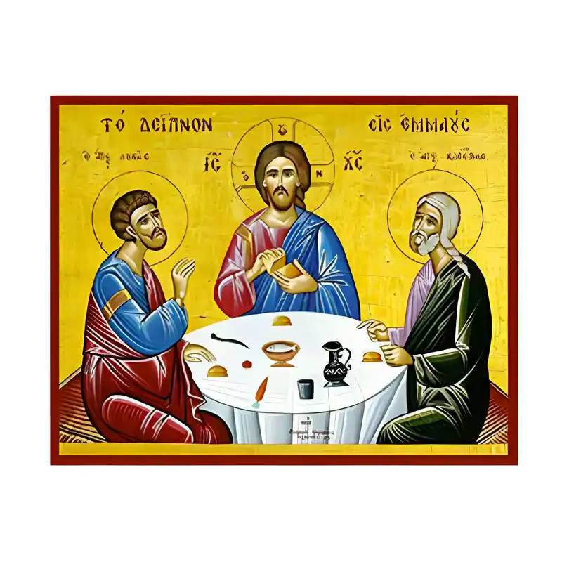 Σετ των 2 Εικόνα Ορθοδοξίας με περίγραμμα χρυσό σε ξύλο Φλαμουρίας  με  βάση Εικόνα Δείπνο εις Εμμαούς Χειροποίητη Ελληνορθόδοξη , Κρεμαστή πλάκα βυζαντινής τέχνης, χριστιανική τέχνη Διάσταση 10x7 cm (3,9 x 2,8 ίντσες) INTRAEK-671006