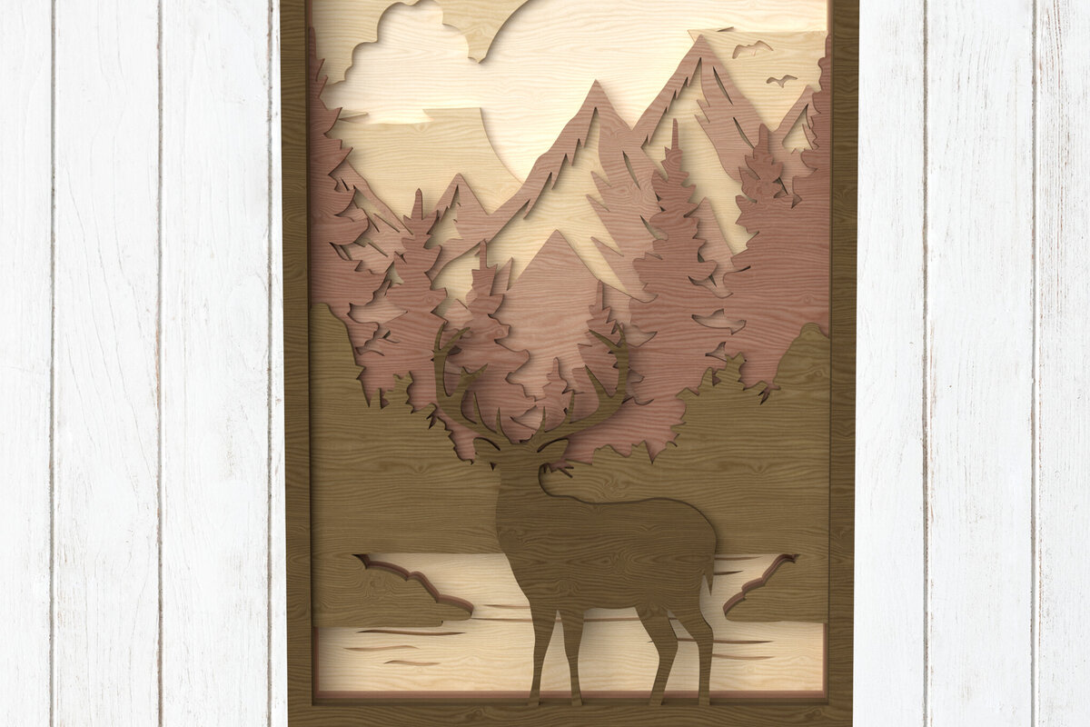 Σετ των 3 Intra απο ξύλο plywood 3mm-4mm πάχος - Deer Mountain Layered Laser Cut Art Δίασταση 6x6 cm INTRAFABR-113849996