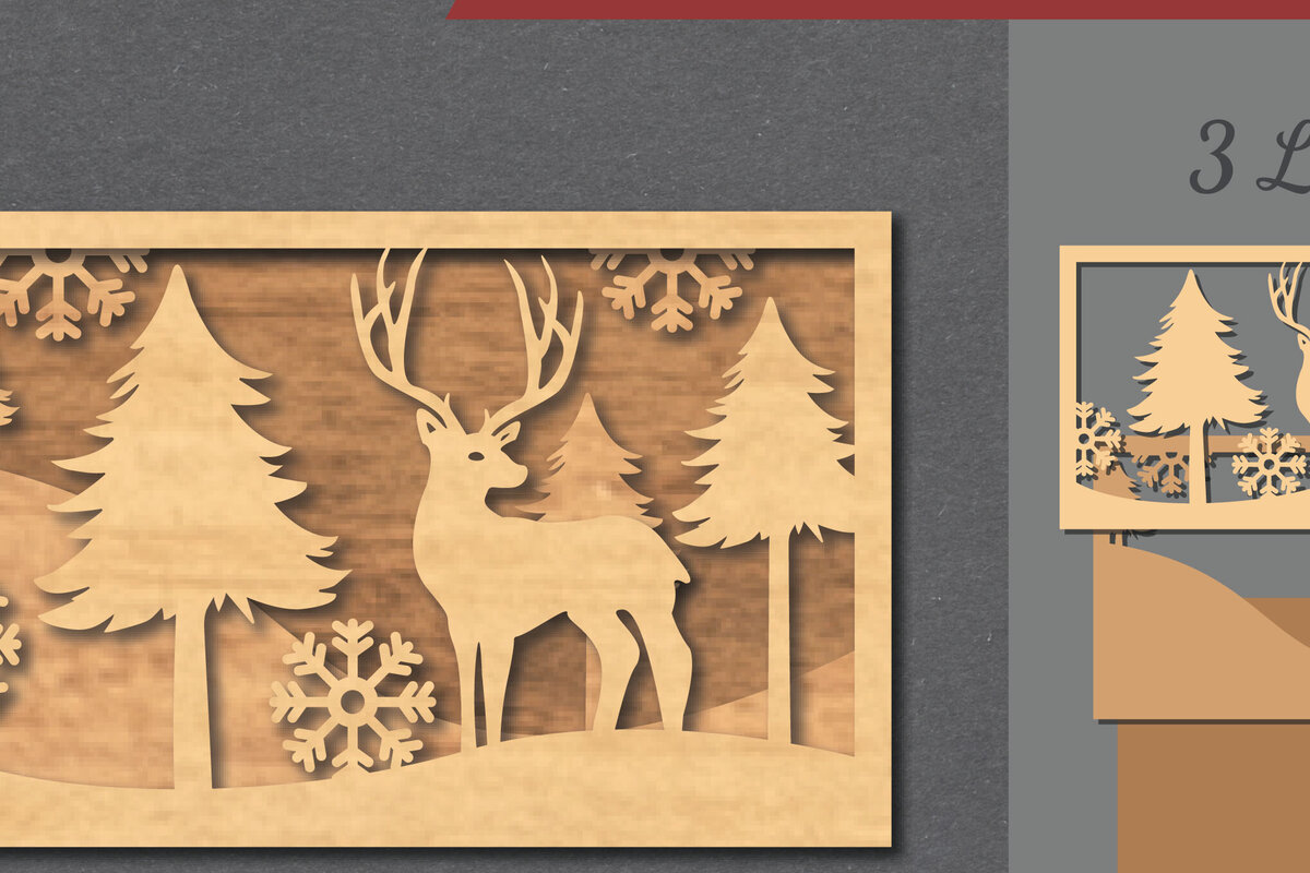 Σετ των 2 Intra απο ξύλο plywood 3mm-4mm πάχος - Deer Scene Laser Cut Decor Home  1 Δίασταση 20x20 cm INTRAFABR-112465743