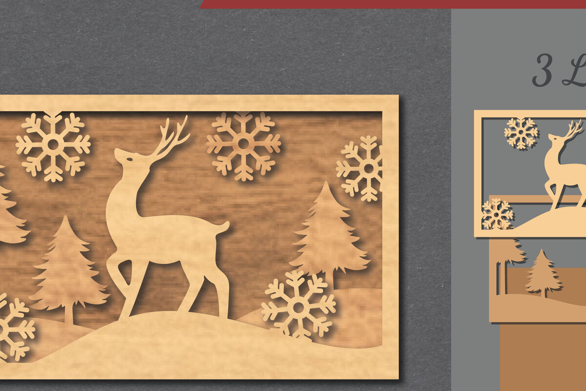 Σετ των 2 Intra απο ξύλο plywood 3mm-4mm πάχος - Deer Scene Laser Cut Decor Home  3 Δίασταση 20x20 cm INTRAFABR-112465829