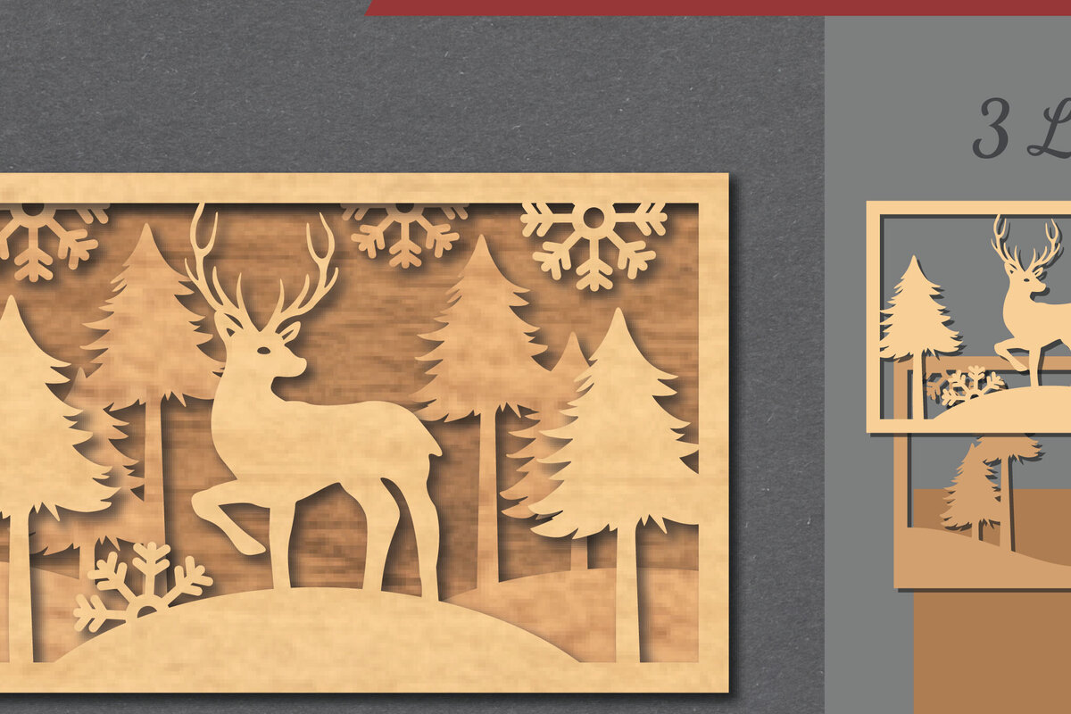 Σετ των 3 Intra απο ξύλο plywood 3mm-4mm πάχος - Deer Scene Laser Cut Decor Home  4 Δίασταση 20x20 cm INTRAFABR-112465896