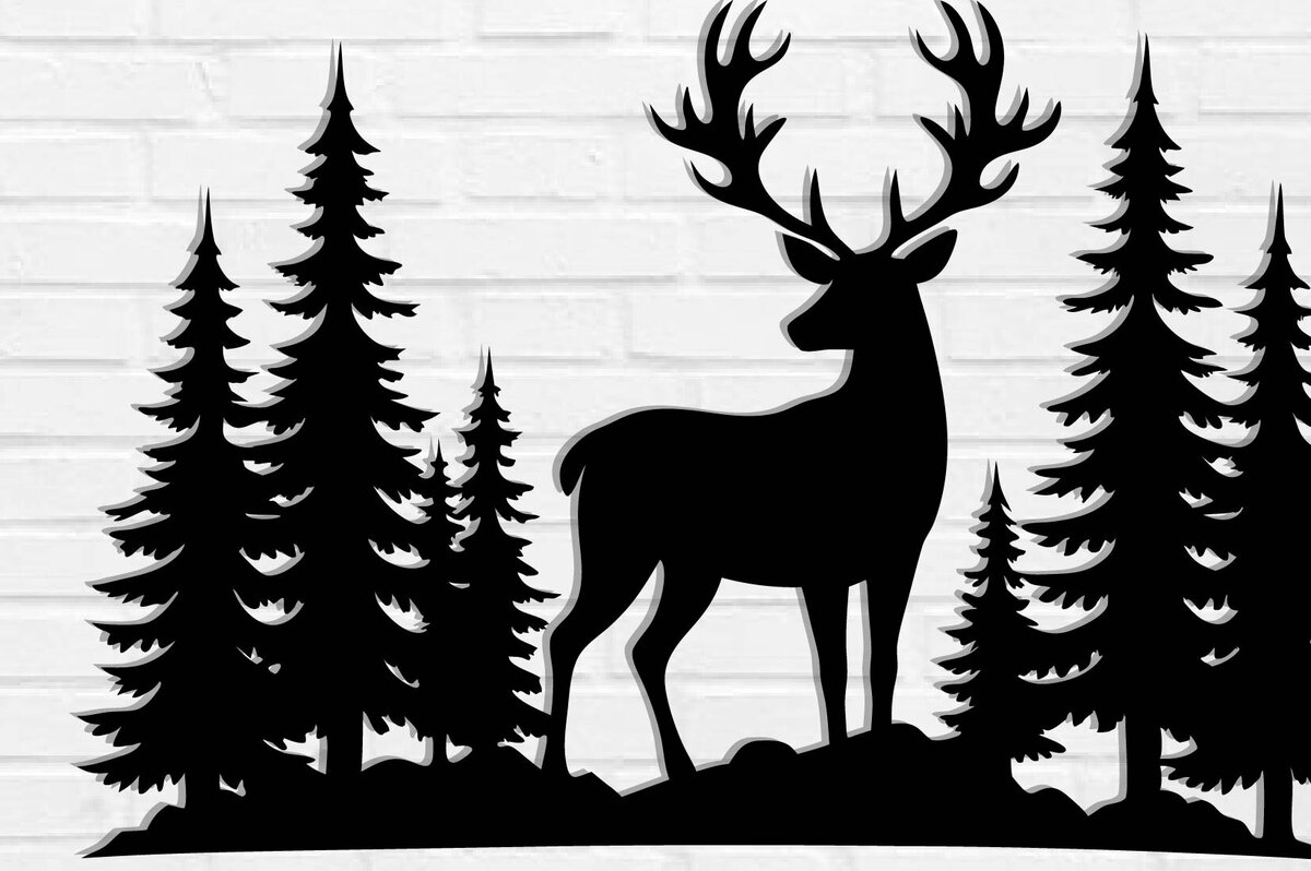 Intra απο ξύλο plywood 3mm-4mm πάχος - Deer Scene Metal Wall Art , Αρχεία DXF Δίασταση 3600x3600 cm INTRAFABR-110060715