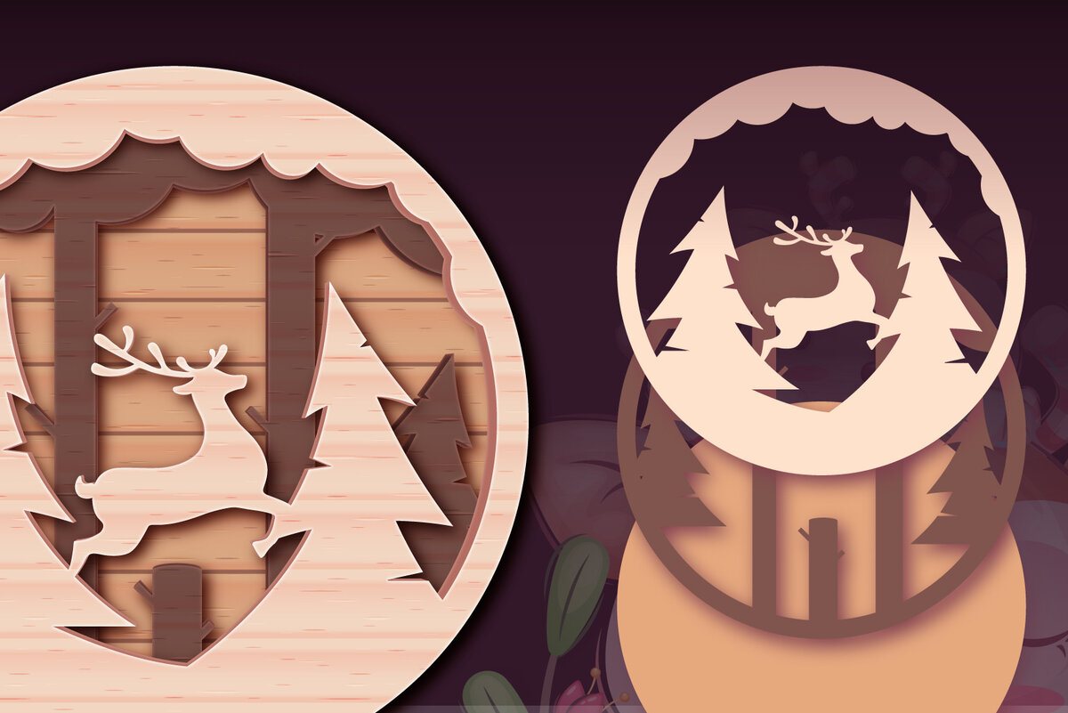 Σετ των 2 Intra απο ξύλο plywood 3mm-4mm πάχος - Deer Scheme Πριόνισμα ξύλου, Χαρτί κοπής Δίασταση 20x20 cm INTRAFABR-24745821