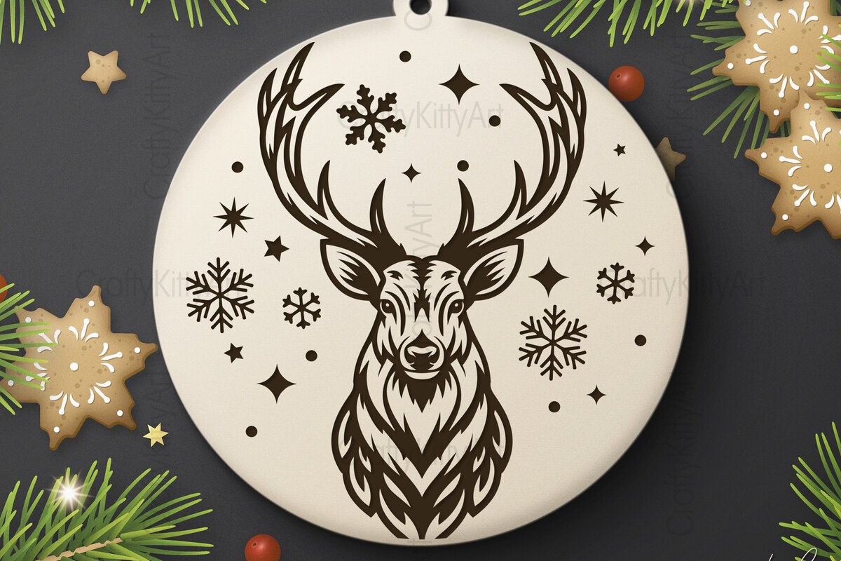 Σετ των 3 Intra απο ξύλο plywood 3mm-4mm πάχος - Deer  Laser Cut, Χριστουγεννιάτικο Στολίδι Δίασταση 6x6 cm INTRAFABR-111007372