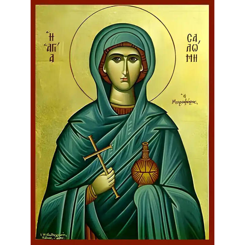 Εικόνα Ορθοδοξίας με περίγραμμα χρυσό σε ξύλο Φλαμουρίας  με  βάση Εικόνα ΑΓΙΑ ΣΑΛΩΜΗ, Η ΜΥΡΟΦΟΡΟΣ Χειροποίητη Ελληνορθόδοξη εικόνα του Ιησού Χριστού, Κρεμαστή πλάκα βυζαντινής τέχνης, χριστιανική τέχνη Διάσταση 40x30 cm (10,2x7,9 ίντσες)  INTRAEK-1447757