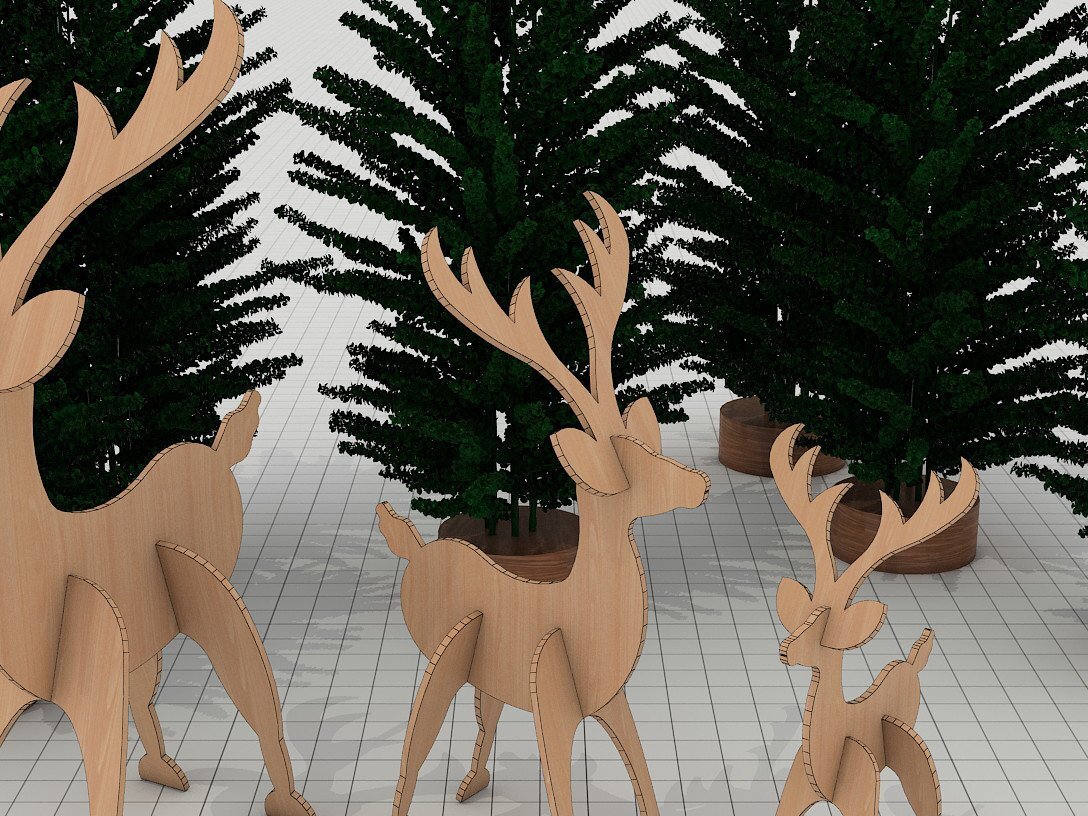 Intra απο ξύλο plywood 3mm-4mm πάχος - Ελάφια Χριστουγεννιάτικη διακόσμηση διαφορετικών μεγεθών Δίασταση 30x20 cm INTRAFABR-40159096