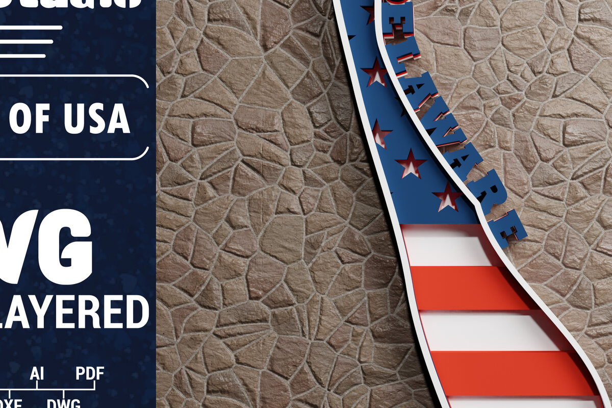 Intra απο ξύλο plywood 3mm-4mm πάχος - Delaware USA 3d  Flag Paper Cut Δίασταση 1200x1200 cm INTRAFABR-65552137