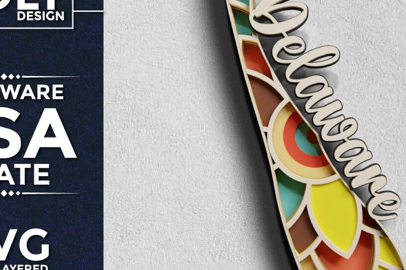 Intra απο ξύλο plywood 3mm-4mm πάχος - Delaware USA State 3d  Paper Cut Δίασταση 30x20 cm INTRAFABR-64954527