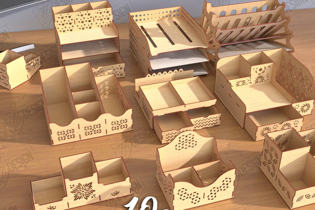 Intra απο ξύλο plywood 3mm-4mm πάχος - Desktop Office Organizer Σετ κοπής με λέιζερ Δίασταση 30x20 cm INTRAFABR-123135266