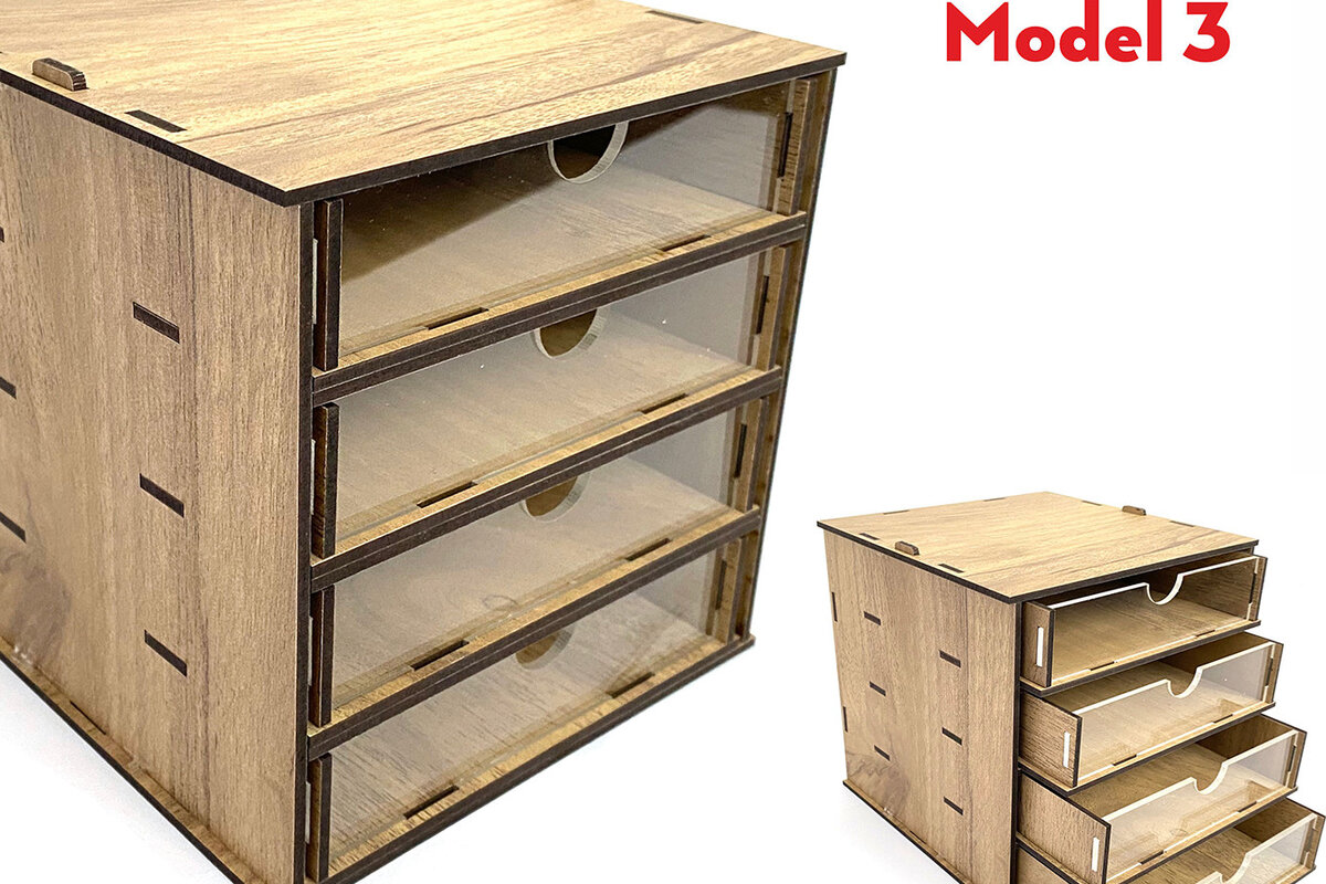 Σετ των 2 Intra απο ξύλο plywood 3mm-4mm πάχος - Desktop Organizer , Hobby Storage Box Δίασταση 15x15 cm INTRAFABR-62335351