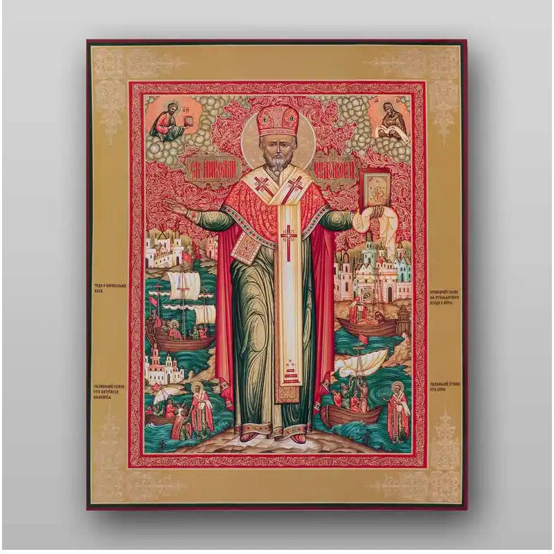 Σετ των 2 Εικόνα Ορθοδοξίας με περίγραμμα χρυσό σε ξύλο Φλαμουρίας  με  βάση Εικόνα του Αγίου Νικολάου - Χειροποίητη Ελληνορθόδοξη , Κρεμαστή πλάκα βυζαντινής τέχνης, χριστιανική τέχνη Διάσταση 15x11 cm (5,9 x 4,3 ίντσες) INTRAEK-21029