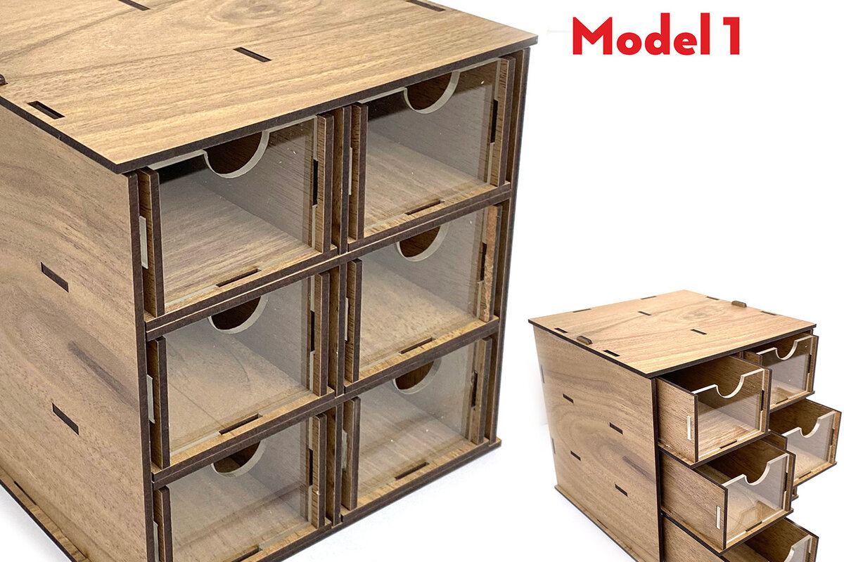 Σετ των 2 Intra απο ξύλο plywood 3mm-4mm πάχος - Desktop Organizer , Hobby Storage Box Δίασταση 15x15 cm INTRAFABR-62335358