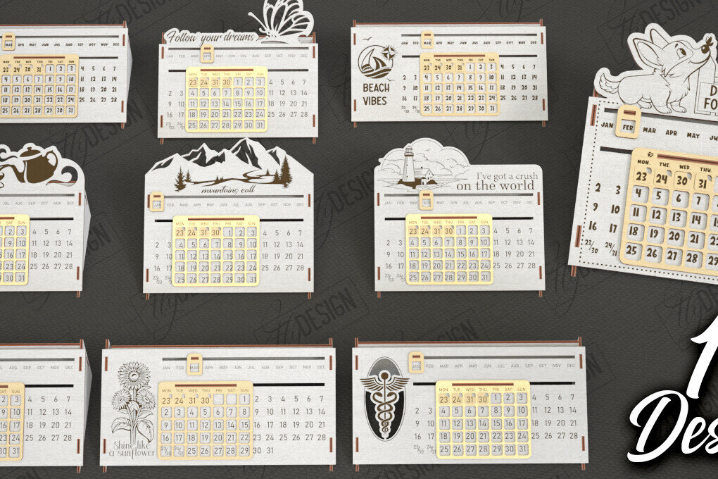 Σετ των 2 Intra απο ξύλο plywood 3mm-4mm πάχος - Πακέτο Διαρκούς Ημερολογίου Επιτραπέζιου υπολογιστή | CNC Δίασταση 20x20 cm INTRAFABR-112898072