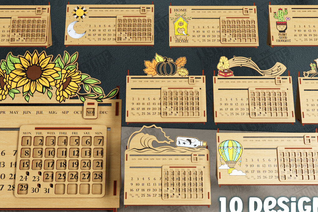 Σετ των 2 Intra απο ξύλο plywood 3mm-4mm πάχος - Πακέτο Διαρκούς Ημερολογίου Επιτραπέζιου υπολογιστή | CNC Δίασταση 20x20 cm INTRAFABR-112680019