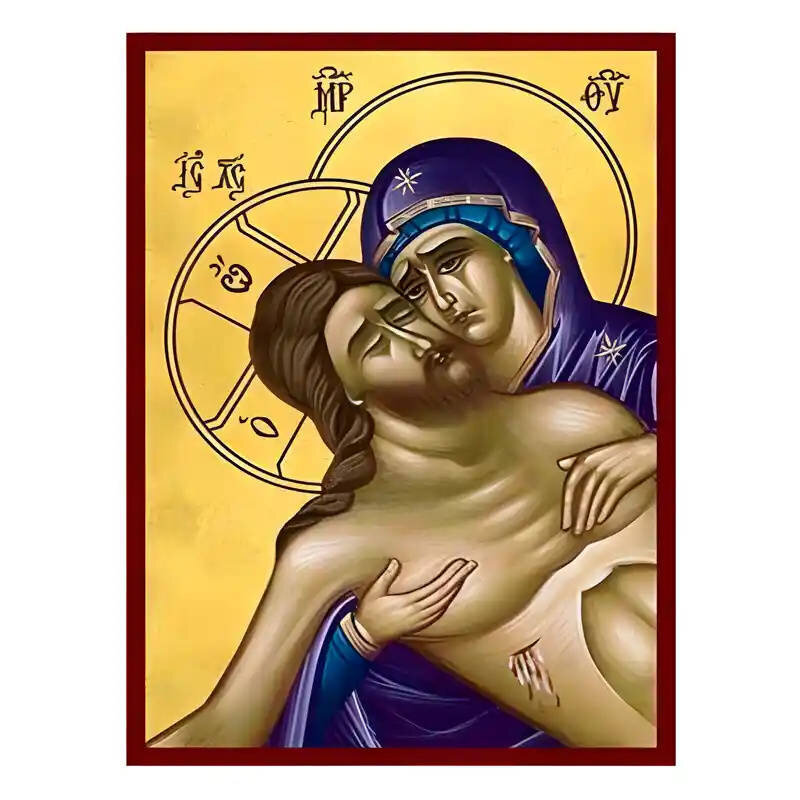 Σετ των 2 Εικόνα Ορθοδοξίας με περίγραμμα χρυσό σε ξύλο Φλαμουρίας  με  βάση Εικόνα Εγκώμια Μεγάλης Παρασκευής Χειροποίητη Ελληνορθόδοξη , Κρεμαστή πλάκα βυζαντινής τέχνης, χριστιανική τέχνη Διάσταση 10x7 cm (3,9 x 2,8 ίντσες) INTRAEK-670814