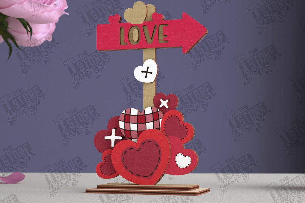 Σετ των 2 Intra απο ξύλο plywood 3mm-4mm πάχος - Επιτραπέζιο Πινακίδα κατεύθυνσης Αγίου Βαλεντίνου|CNC Δίασταση 20x20 cm INTRAFABR-112629846