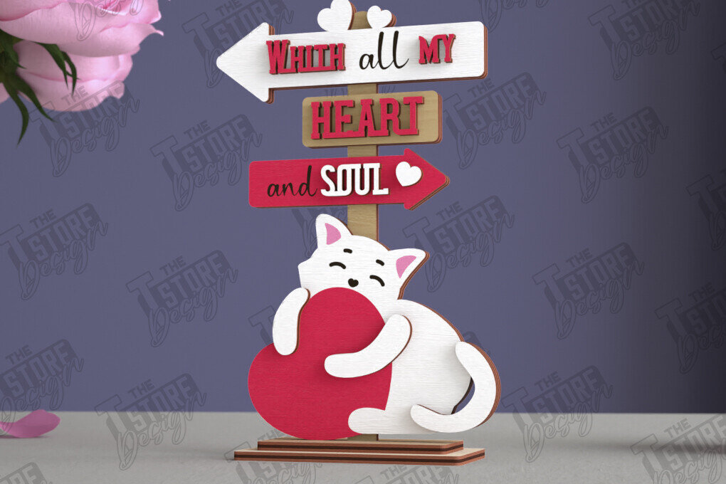 Σετ των 2 Intra απο ξύλο plywood 3mm-4mm πάχος - Επιτραπέζιο Πινακίδα κατεύθυνσης Αγίου Βαλεντίνου|CNC Δίασταση 20x20 cm INTRAFABR-112629849