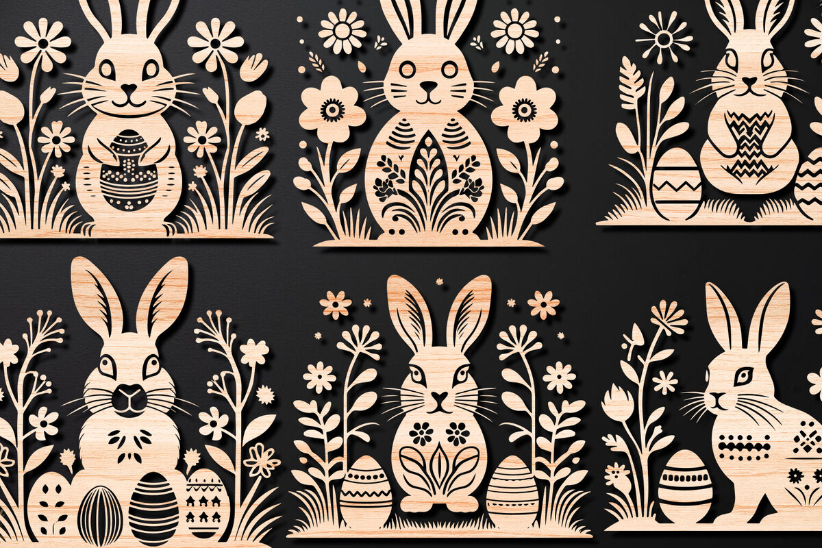 Σετ των 2 Intra απο ξύλο plywood 3mm-4mm πάχος - Λεπτομερές Πασχαλινό πακέτο  Laser Cut Δίασταση 15x15 cm INTRAFABR-112388627