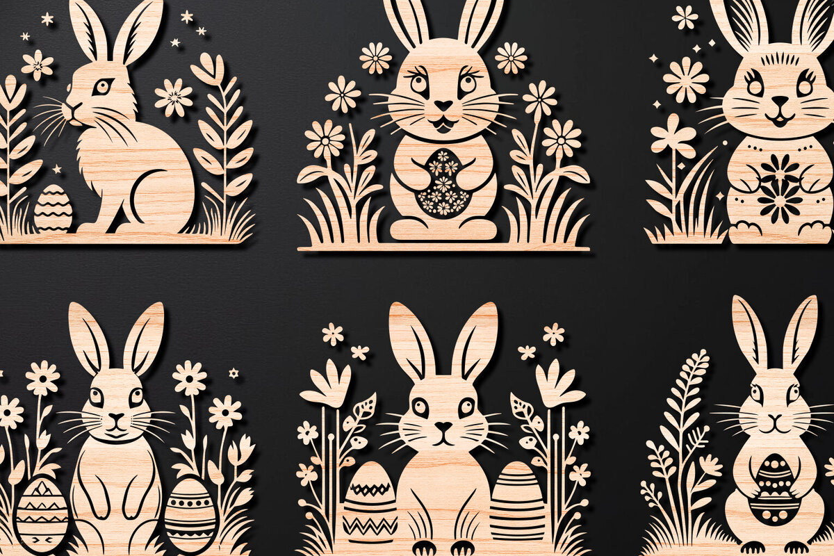 Σετ των 2 Intra απο ξύλο plywood 3mm-4mm πάχος - Λεπτομερές Πασχαλινό πακέτο  Laser Cut Δίασταση 15x15 cm INTRAFABR-112388643