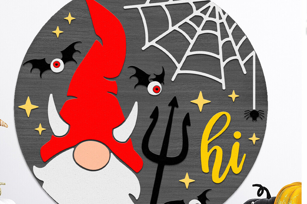 Σετ των 3 Intra απο ξύλο plywood 3mm-4mm πάχος - Devil Gnome , Halloween Door Sign DXF Δίασταση 4x4 cm INTRAFABR-124396818