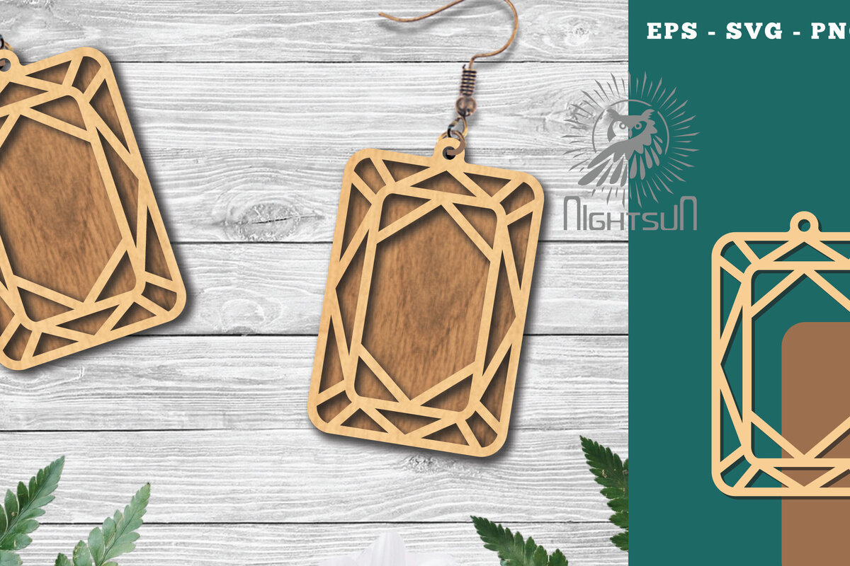 Σετ των 3 Intra απο ξύλο plywood 3mm-4mm πάχος - Σκουλαρίκια κοπής με λέιζερ με διαμάντια 8 Δίασταση 3x3 cm INTRAFABR-114021889