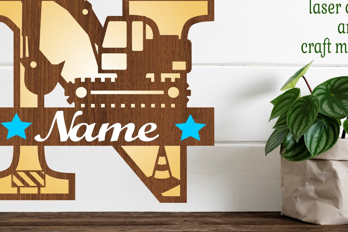 Intra απο ξύλο plywood 3mm-4mm πάχος - Digger Capital Monogram Letter N  Δίασταση 30x20 cm INTRAFABR-72627397