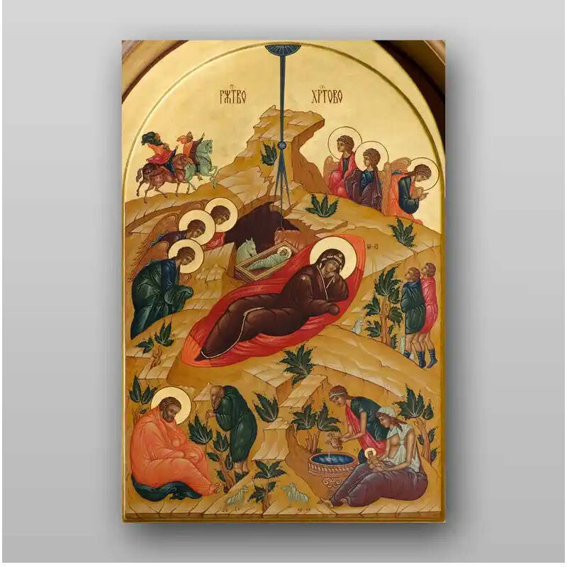 Σετ των 2 Εικόνα Ορθοδοξίας με περίγραμμα χρυσό σε ξύλο Φλαμουρίας  με  βάση Εικόνα της Γέννησης του Χριστού - Χειροποίητη Ελληνορθόδοξη , Κρεμαστή πλάκα βυζαντινής τέχνης, χριστιανική τέχνη Διάσταση 15x11 cm (5,9 x 4,3 ίντσες) INTRAEK-21026