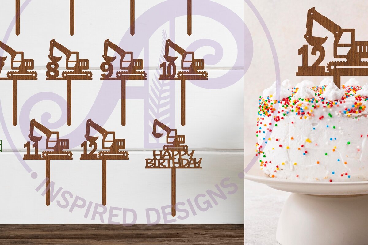 Σετ των 2 Intra απο ξύλο plywood 3mm-4mm πάχος - Digger Number Cake Toppers, 13 σχέδια Δίασταση 20x20 cm INTRAFABR-115988948