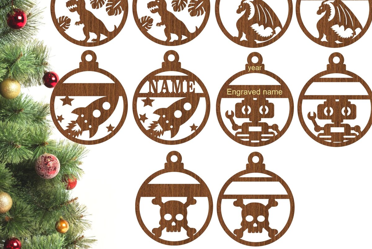 Σετ των 3 Intra απο ξύλο plywood 3mm-4mm πάχος - Dino, Dragon, Rocket, Robot Skull Decos Δίασταση 6x6 cm INTRAFABR-77129054