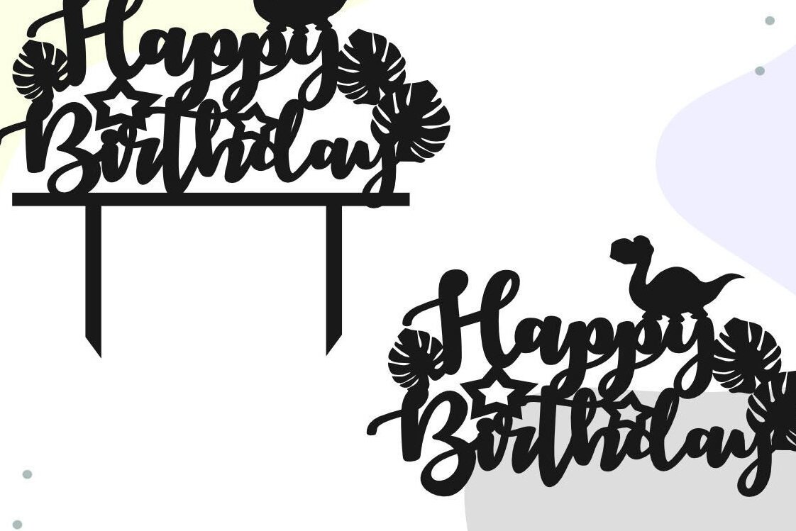 Σετ των 2 Intra απο ξύλο plywood 3mm-4mm πάχος - Dino Happy Birthday Cake Topper  Δίασταση 20x20 cm INTRAFABR-38262003