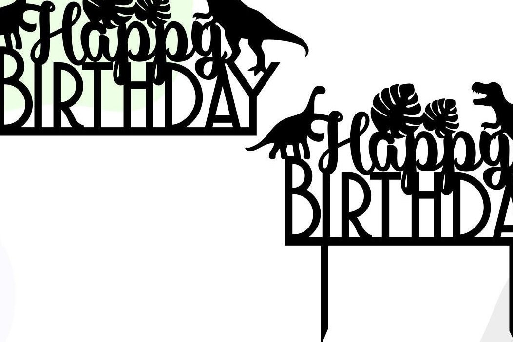 Σετ των 2 Intra απο ξύλο plywood 3mm-4mm πάχος - Dino Happy Birthday Cake Topper  Δίασταση 20x20 cm INTRAFABR-32100154