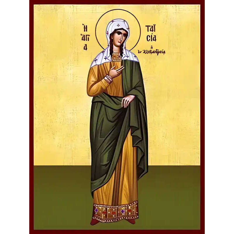 Εικόνα Ορθοδοξίας με περίγραμμα χρυσό σε ξύλο Φλαμουρίας  με  βάση Εικόνα ΑΓΙΑ ΤΑΪΣΙΑ Η ΘΑΙΣ, Η ΕΝ ΑΛΕΞΑΝΔΡΕΙΑ, ΟΛΟΣΩΜΗ Χειροποίητη Ελληνορθόδοξη εικόνα του Ιησού Χριστού, Κρεμαστή πλάκα βυζαντινής τέχνης, χριστιανική τέχνη Διάσταση 40x30 cm (10,2x7,9 ίντ