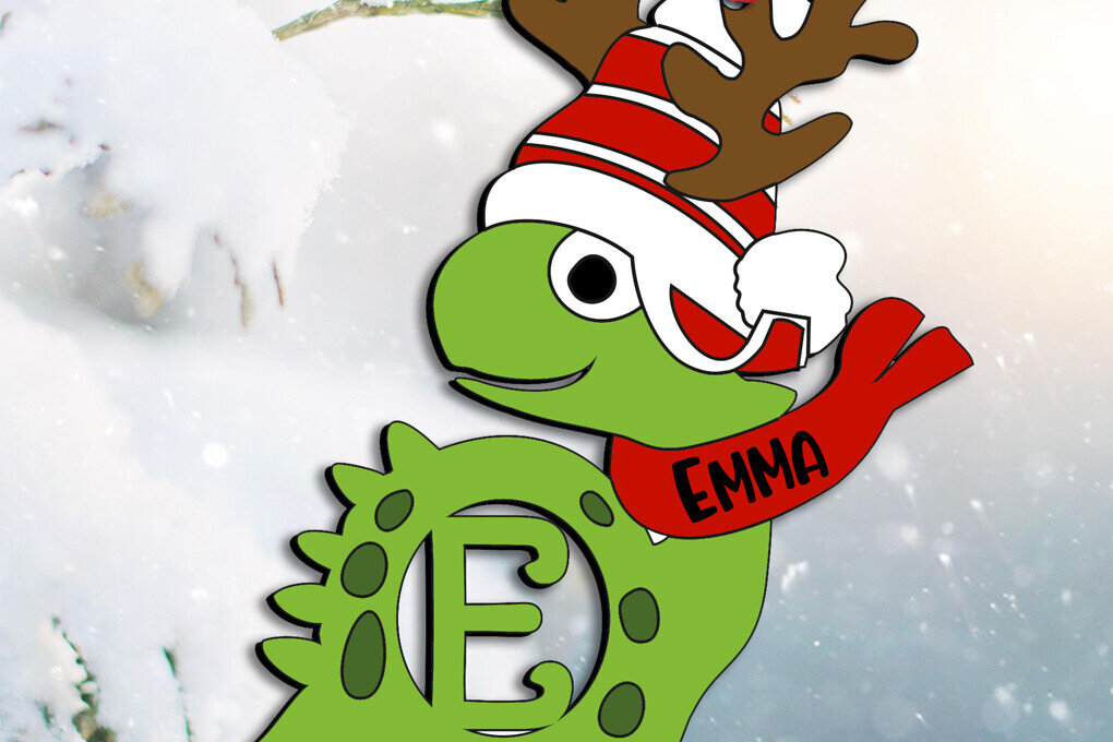 Σετ των 3 Intra απο ξύλο plywood 3mm-4mm πάχος - Dino Letter E Χριστουγεννιάτικο στολίδι διακοπές Δίασταση 6x6 cm INTRAFABR-111611443