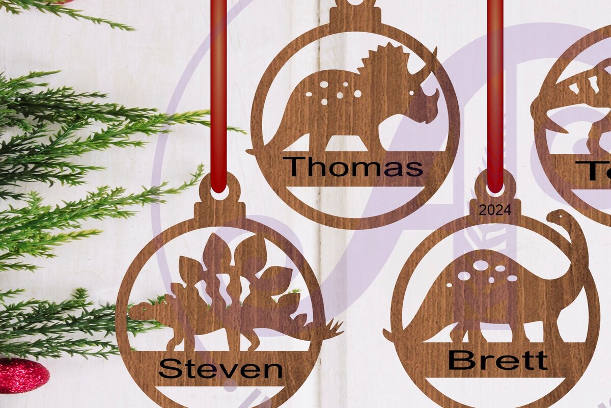 Σετ των 3 Intra απο ξύλο plywood 3mm-4mm πάχος - Χριστουγεννιάτικο Στολίδι Δεινόσαυρος  Laser Δίασταση 6x6 cm INTRAFABR-108407774